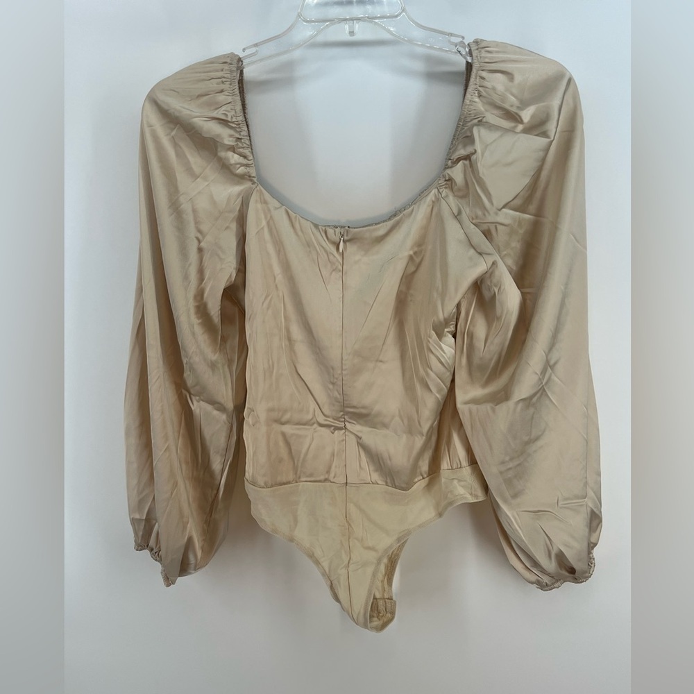 NWT Lulus Endless Aura Cream Satin Balloon Sleeve Sheer Lace Bodysuit Size Med - Picture 6 of 10